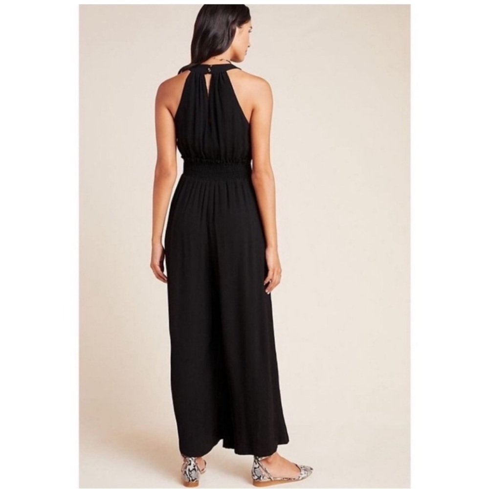 Anthropologie Bionda Plisse Jumpsuit Black Wide Leg Size Large L Petite - Picture 2 of 8